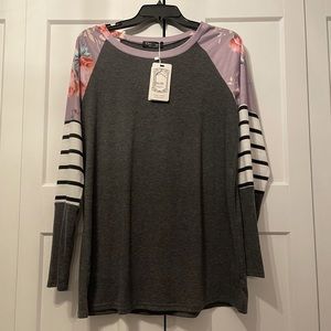 NWT Boutique Long Sleeve floral stripe shirt XL